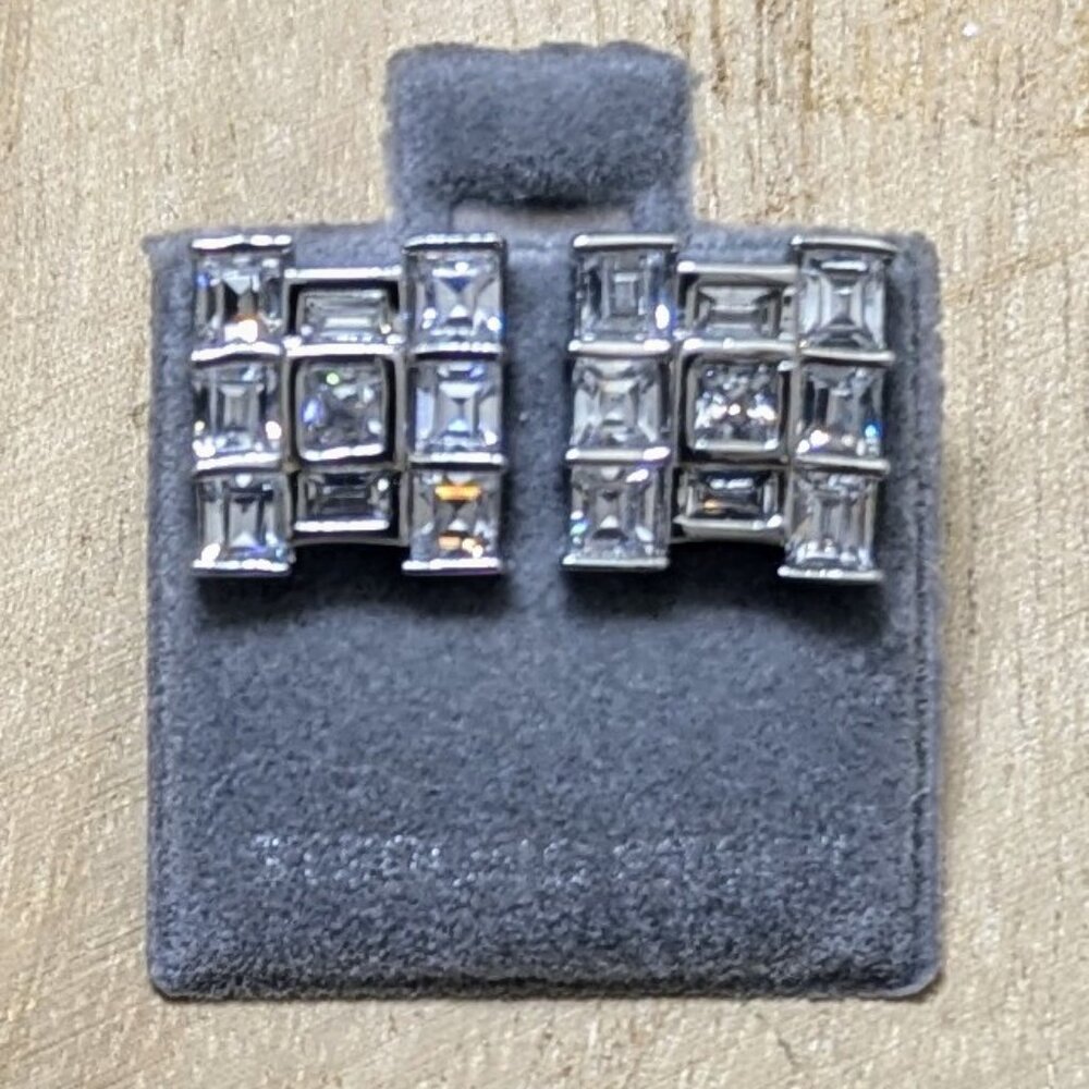🆕.925 STERLING SILVER SQUARE BAGUETTE ZIRCONIA STUD EARRINGS - UNISEX